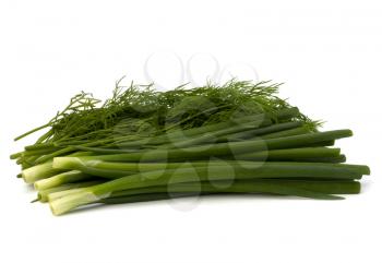 dill and young onion isolated on white background