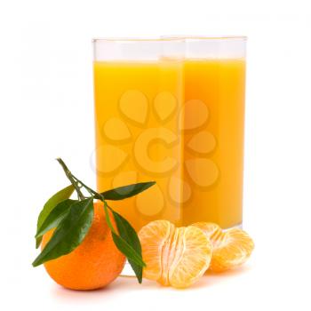 Tangerines and juice glass isolated on white background