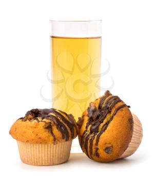 muffin and  fruit juice isolated on white background