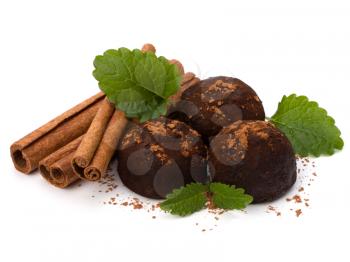 Chocolate truffle candy isolated on white background