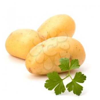 New potato and green parsley isolated on white background close up