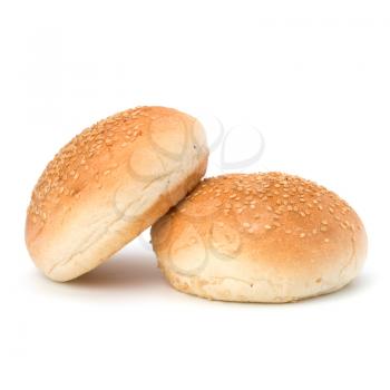 Round sandwich bun with sesame seeds isolated on white background