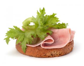 healthy sandwich with lettuce and smoked ham  isolated on white background