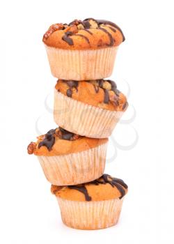 Stacked muffins  isolated on white background