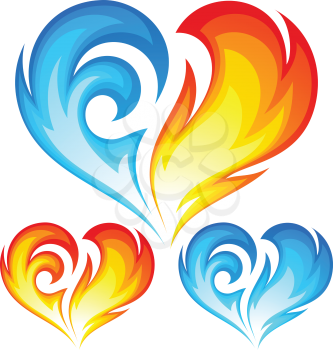 Royalty Free Clipart Image of Fire and Ice Hearts