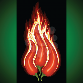 Royalty Free Clipart Image of Chili Peppers on Fire
