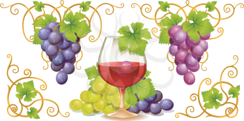 Royalty Free Clipart Image of Grape and Wine
