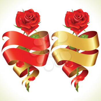 Royalty Free Clipart Image of a Ribbons and Roses