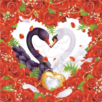 Royalty Free Clipart Image of Swans in Love