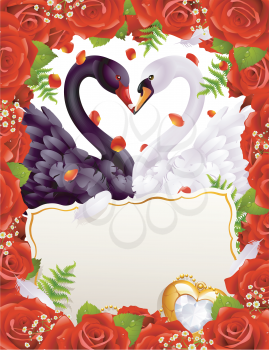 Royalty Free Clipart Image of a Swans in Love