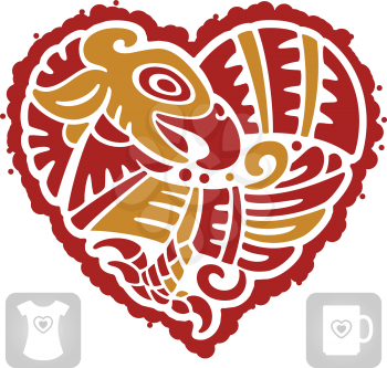 Vector Indian pattern of bird in the shape of heart