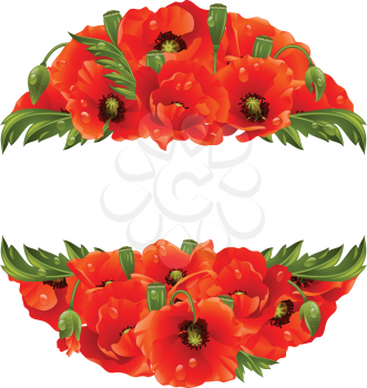Vector circle frame with red poppies isolated on white background