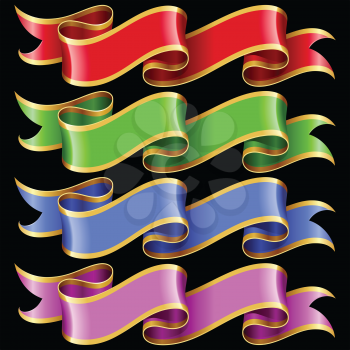 Vector ribbon frames set. Red, green, blue and purple banners isolated on black background
