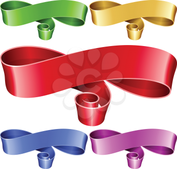 Vector ribbon frames set. Blue, red, golden, green and purple banners isolated on white background