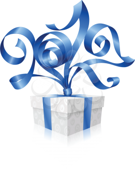 Vector blue ribbon and gift box. Symbol of New Year 2017