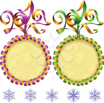 Vector New Year 2017 circle frame set. Purple and green streamer.