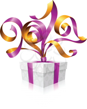Vector purple ribbon and gift box. Symbol of New Year 2017