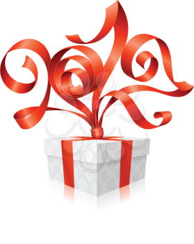 Vector red ribbon and gift box. Symbol of New Year 2017
