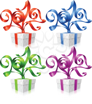 Vector set of ribbons and gift boxes. Symbol of New Year 2017