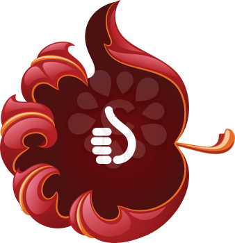 Vector fall red leaf frame in the shape of hand sign good