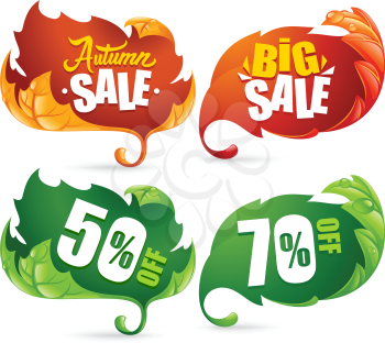 Vector fall leaves frame set. Lettering of Autumn Big Sale Text. Red, yellow and green leaf isolated on white background. Use by Discount Sticker, Icons or Banners