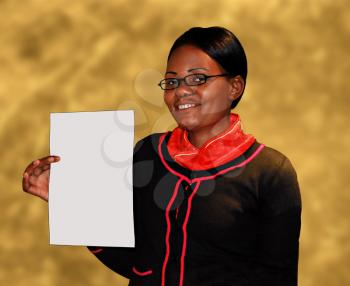 Royalty Free Clipart Image of a Woman Holding a Piece of Paper
