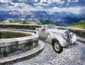 Royalty Free Photo of a Painting of a Vintage Jensen 1939 H-Series Vehicle