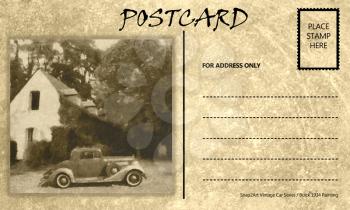 Royalty Free Photo of a Vintage Motor Car Stained Postcard