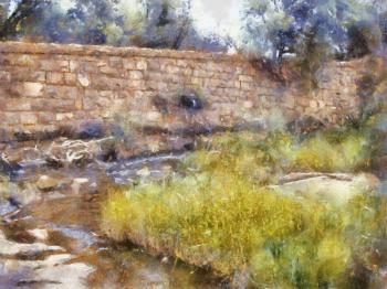 Royalty Free Photo of a Painting of a River Embankment