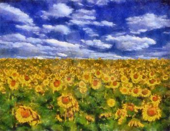 Royalty Free Photo of a Painting of a Sunflower Field