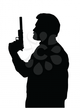 Silhouette of Hitman with Pistol with Silencer