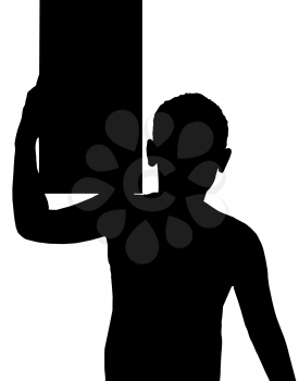 Isolated Silhouetted Boy Child Gesture and Activity Carrying Box on Shoulder