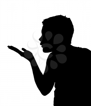 Isolated Silhouetted Boy Child Gesture and Activity Blowing Kiss