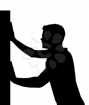Isolated Silhouetted Boy Child Gesture and Activity Pushing