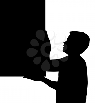 Isolated Silhouetted Boy Child Gesture and Activity Carrying Large Frame