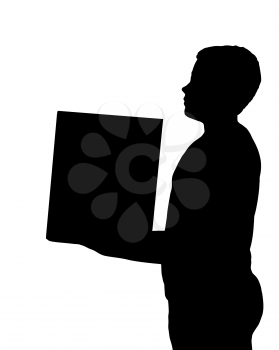 Isolated Silhouetted Boy Child Gesture and Activity Carrying Box
