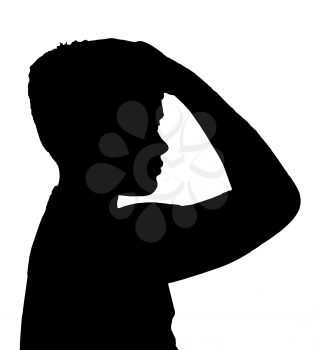 Isolated Silhouetted Boy Child Gesture and Activity Unsure Thinker