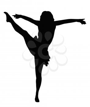 Dancing Girl with Spread Arms Giving High Kick Silhouette
