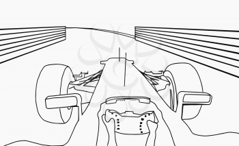 Silhouette Drawing of F1 Racing Car Cockpit View Negative