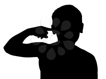 Isolated Silhouetted Boy Child Gesture and Activity Finger in Ear