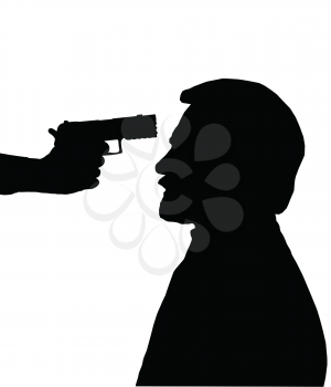 Silhouette of man with gun pointed at his head