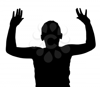 Isolated Silhouetted Boy Child Gesture and Activity Hands Up