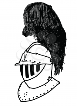 Isolated Full Face 16th Century War Helmet with Plumage Vector