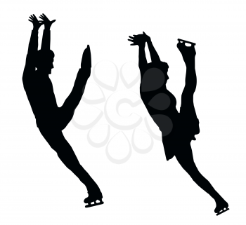 Silhouette of Ice Skater Couple High Kick