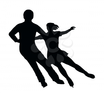 Silhouette of Ice Skater Couple Side by Side Turn