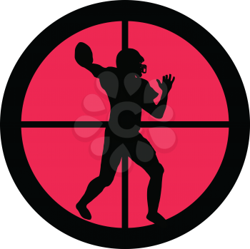 In the scope series – American Football in the crosshair of a gun's telescope. Can be symbolic for need of protection, being tired of, intolerance or being under investigation.
