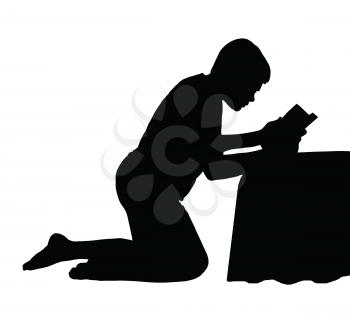 Kneeling Child Reading his Bible next to his Bed