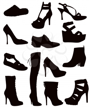 Isolated Ladies Footwear - Black on white (shoes, boots, sandals, slops, slippers) 