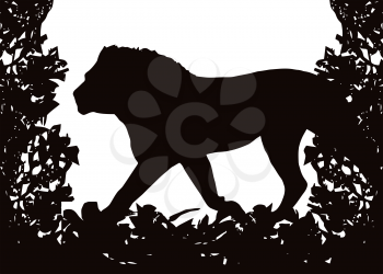 Lion in Isolated bush or jungle frame Vector (EPS)