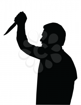 Horror Silhouette of Man with Knife Stabbing Victim 